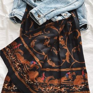 Vintage Black and Brown A-Line Skirt équestre print